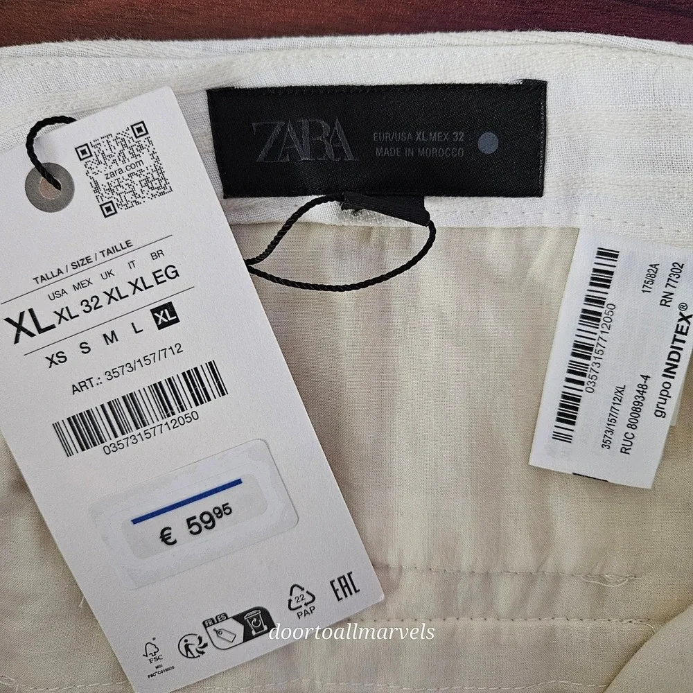 ZARA Linen Blend Balloon Harem Pants High Waist Pleated Button Cuff sz XL NWT